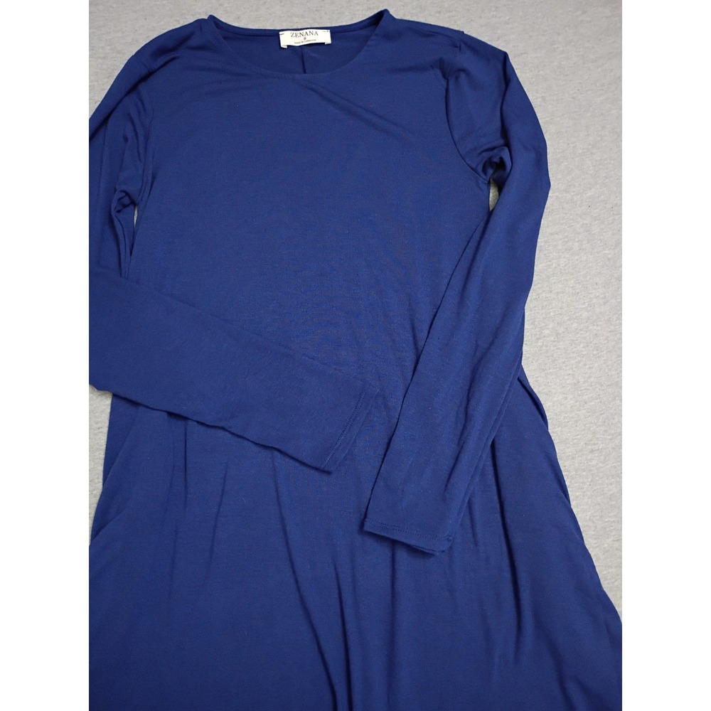 Zenana Royal Blue Long Sleeve Tunic Top Crew Neck A-Line Small Capsule Basic